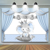 Es ist A Junge Blau Vorhang Elefant Punkte babydusche Hintergrund